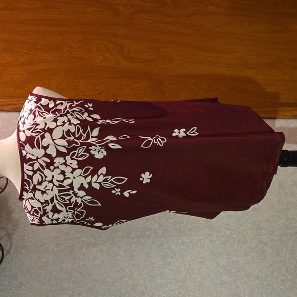 Floral Print Tunic White on Burgundy V Neck Sleeveless Stretch Women 3XL (US 18) - Picture 4 of 9